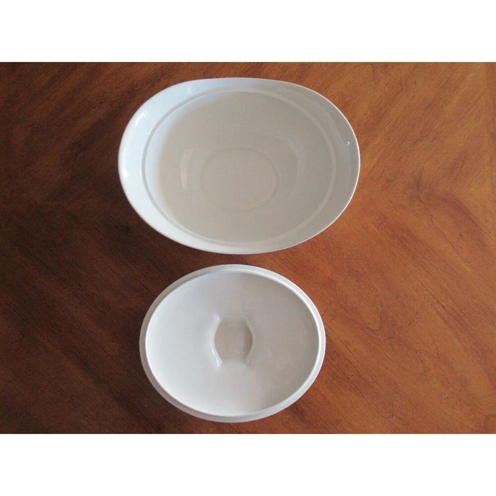 Hallcraft Hall Blue FROST FLOWERS Oval Covered Casserole Dish Lid Eva Zeisel MCM